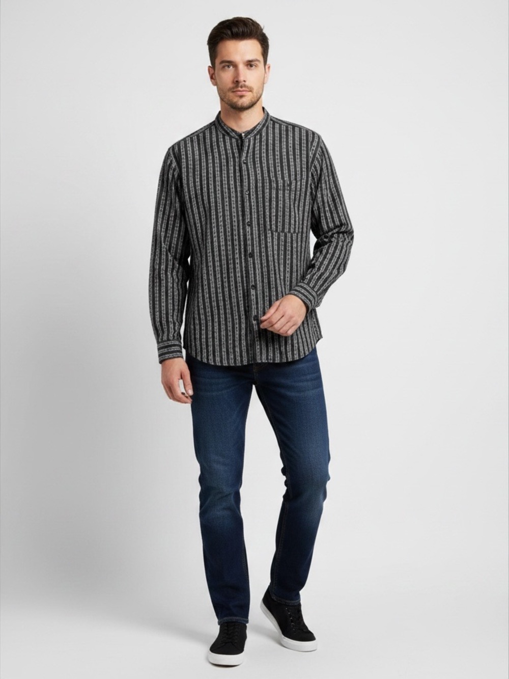 Scully Men long sleeve shirts Striped Western Cowboy Size M Button Up Gray Black